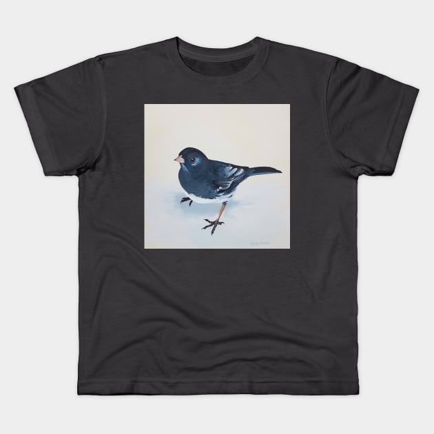 Dark-eyed Junco bird painting Kids T-Shirt by EmilyBickell